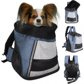 Транспортна раница за кучета Flamingo FRONT CARRIER TIMI BLUE 34x25x37CM походяща за носене както на гърба така и на гърдите